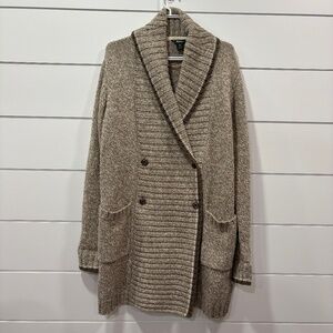 Roots women's oatmeal and white knit double breasted wool blend sweater size M